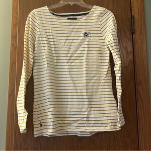 Joules Embroidered Bee Bretton Stripe Gold Long Sleeve Jersey Top Preppy US 4